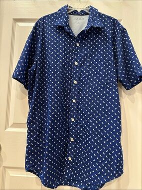 IZOD Cool FX Men’s Large Tall LT Blue Watermelon Print Short Sleeve Button Down